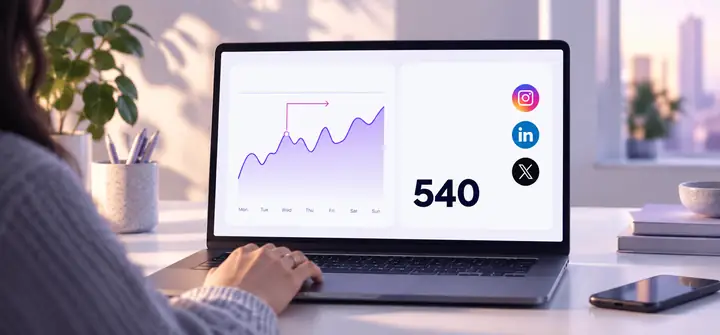 Social media statistics dashboard with a line chart and post count.